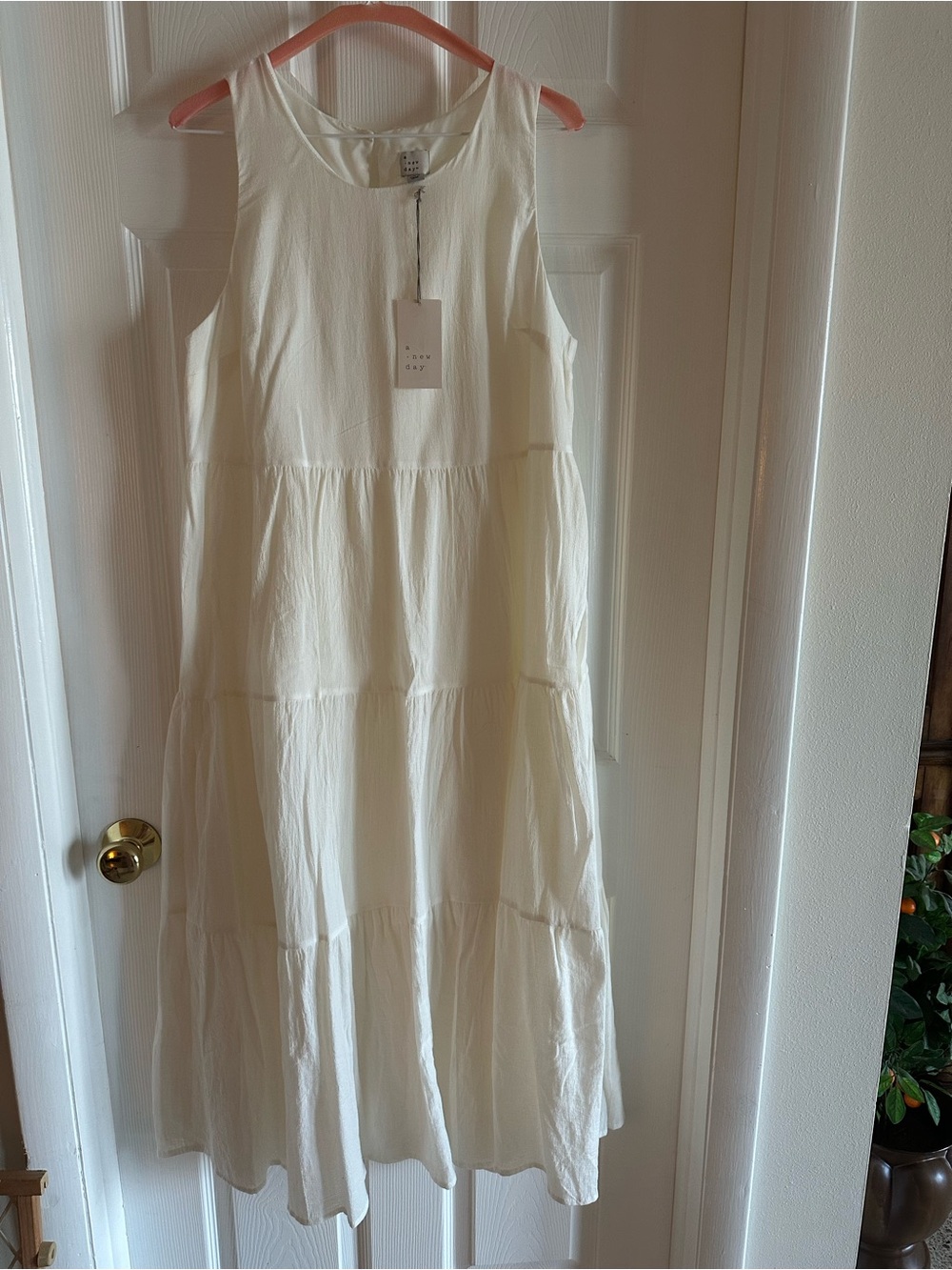 Sleeveless Tiered Cotton Maxi Dress in White